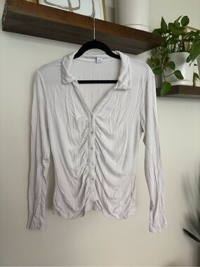 Old Navy White Ruched Button-Front Long Sleeve Top